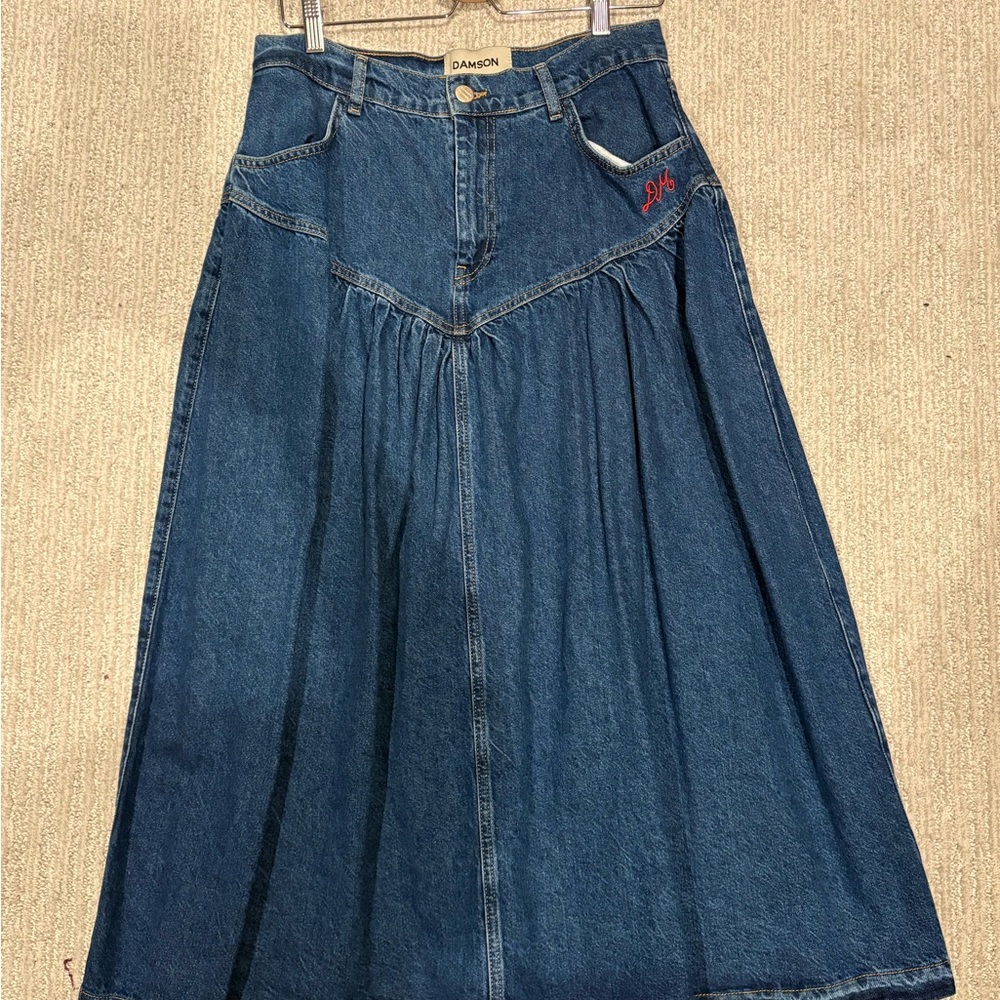 Blue Pleated A-Line Midi Skirt for Work